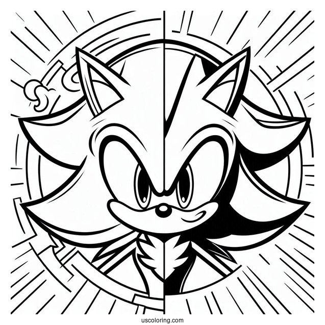 Half Sonic And Half Shadow Coloring Page In Fight Mode