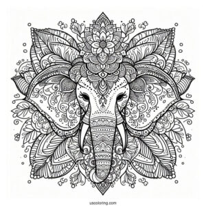 Detailed Mandala Elephant Coloring For Adults