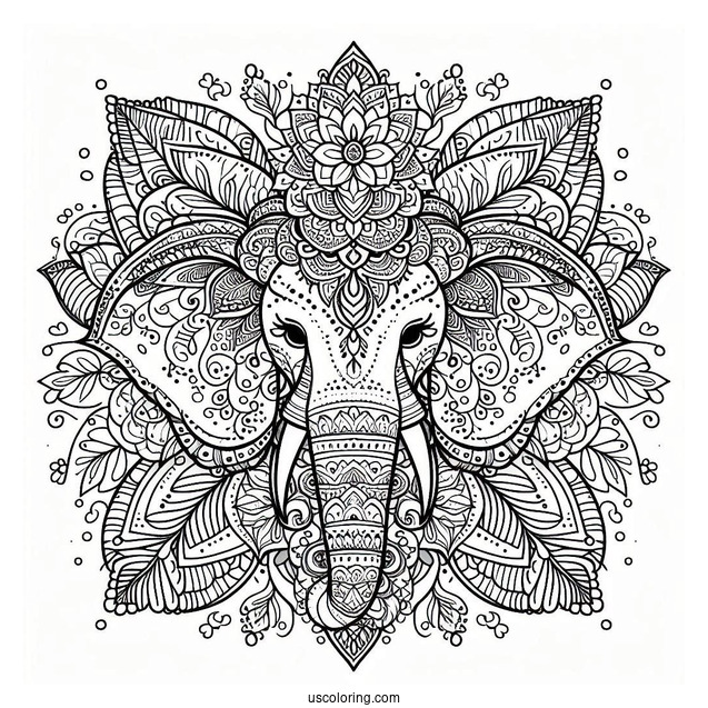 Detailed Mandala Elephant Coloring For Adults