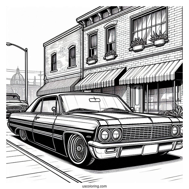 Cool Lowrider Coloring Page Car Parked In The Street
