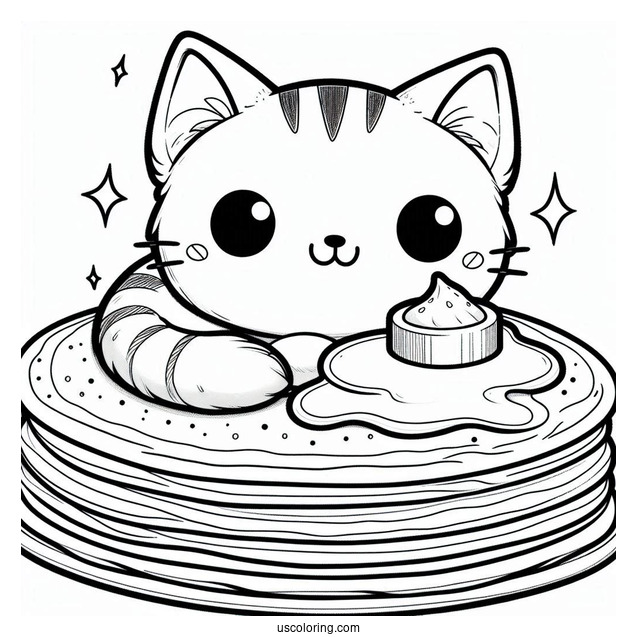 Cat Pancake Coloring Page With Butter