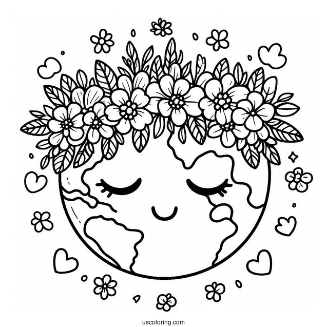 Earth Wearing Flower Crown Coloring Page For Kids