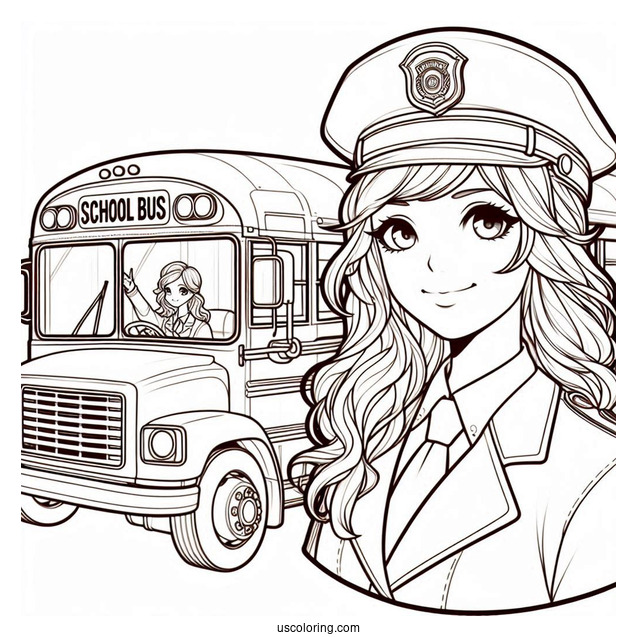 Female School Bus Driver Coloring Page