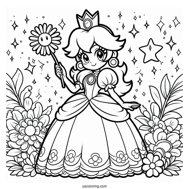 Easy Princess Peach, Rosalina, And Princess Daisy Coloring Page For Kids