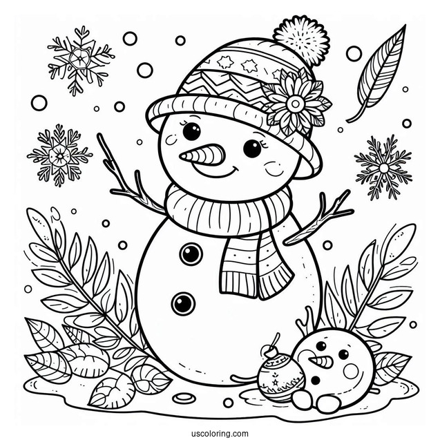 Smiling Snowman With Wild Life To Color