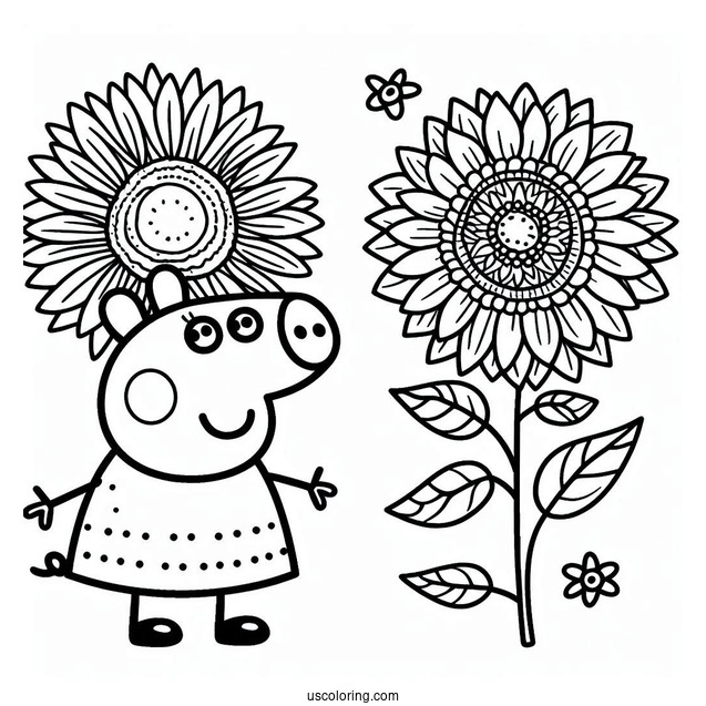 Peppa Pig Sunflower Coloring Page