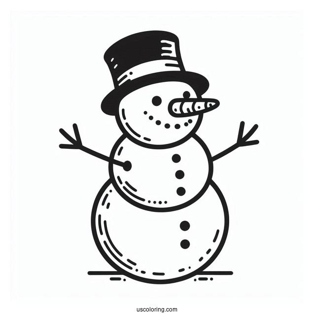 Easy Outline Of a Snowman With Carrot Nose And Stick Hands