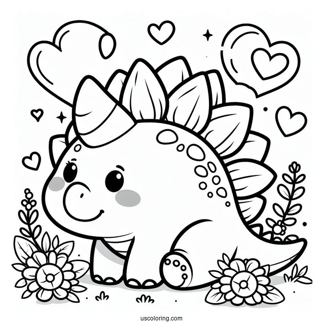 Kawaii Stegosaurus Coloring Page Inside Heart For Preschoolers