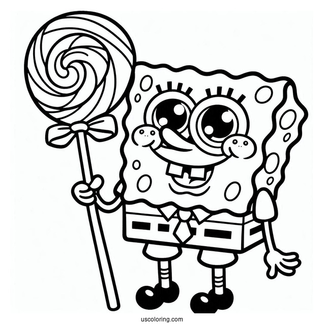 SpongeBob Holding Lollipop To Color