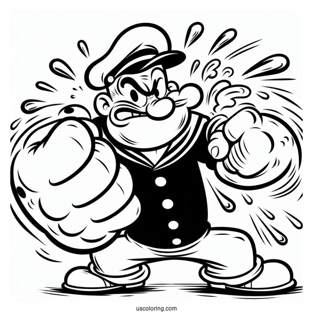 Popeye Coloring Page Punching Bluto