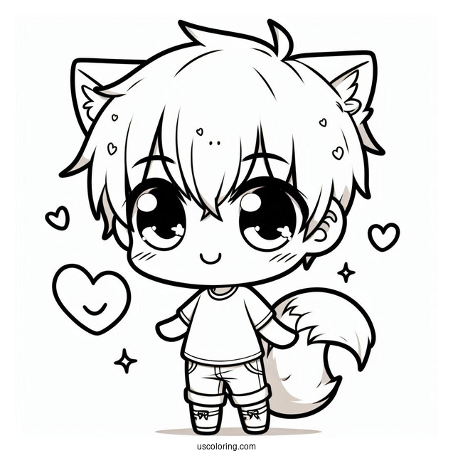 Cute Chibi Boy With Love Heart Tail Coloring Page