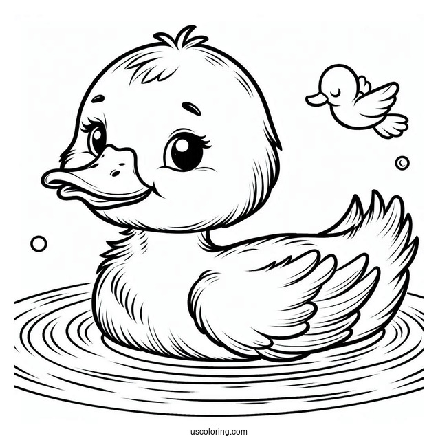 Adorable Duckling Floating In Pond