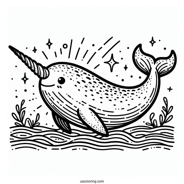 Narwhal Coloring Page With Massive Tusk