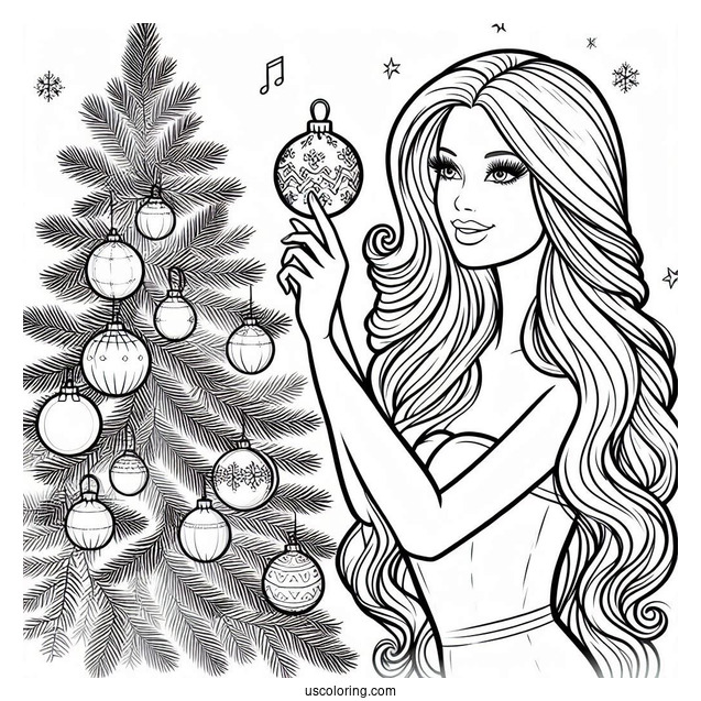 Barbie Handing Ornaments On Christmas Tree