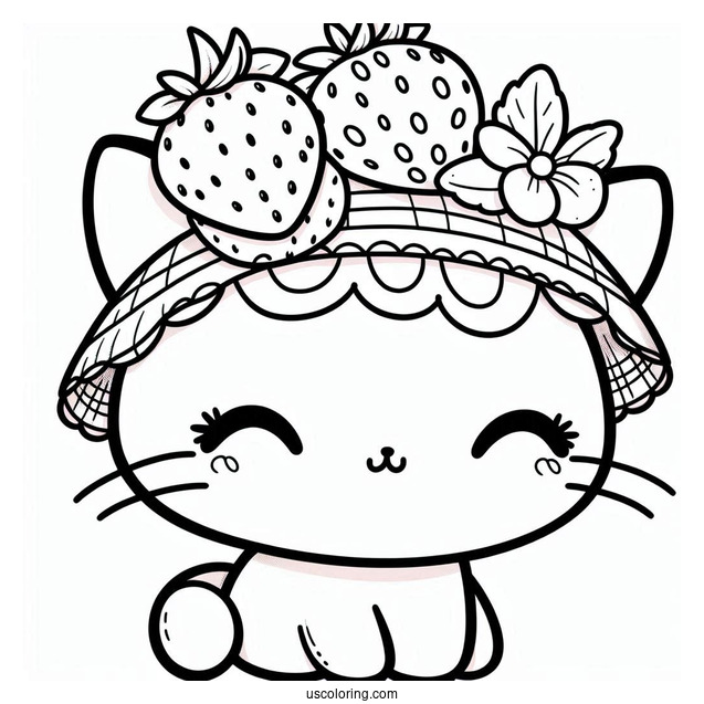 Cat Wearing A Strawberry Headdress Coloring Page