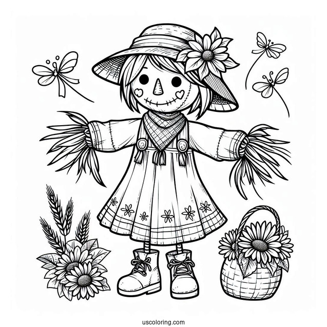 Scarecrow Coloring Page Looking Up At The Sky