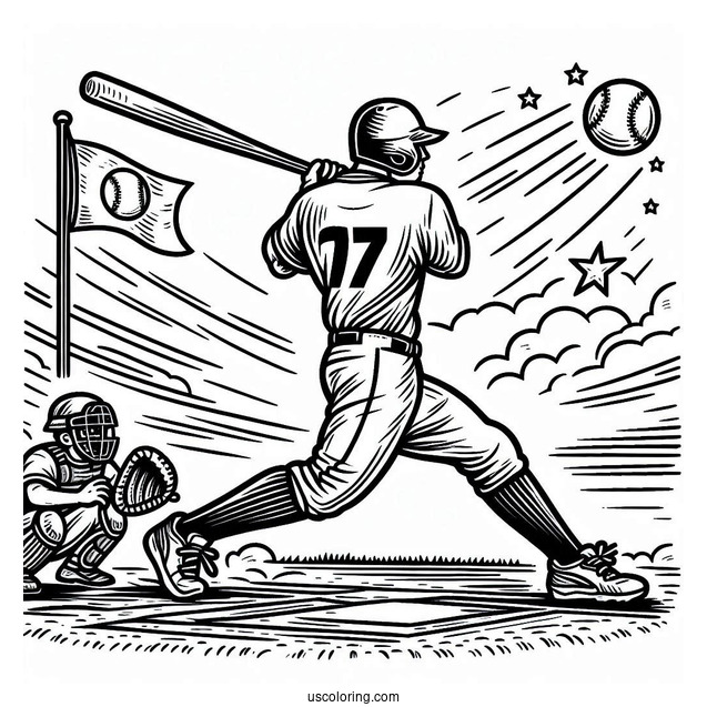 Coloring Page Of Baseball Player Hitting Home Run For Kids