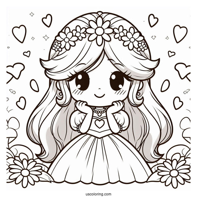 Princess Daisy Coloring Page With Luma And Hearts In Background