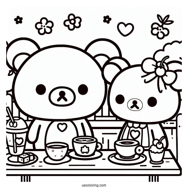 Rilakkuma Coloring Page Of Kiiroitori, And Rilakkuma In A Cafe