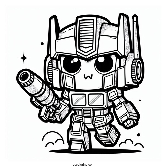 Kawaii Chibi Optimus Prime Coloring Page Holding Ion Blaster For Preschoolers