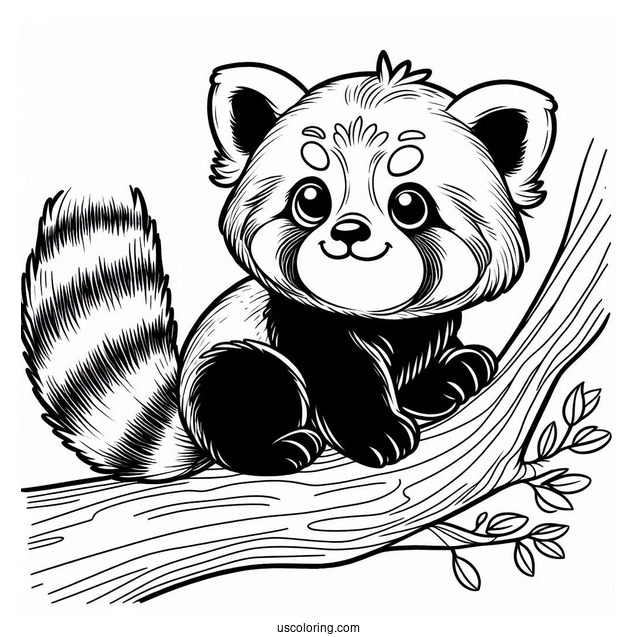 Red Panda Sitting In Tree To Color