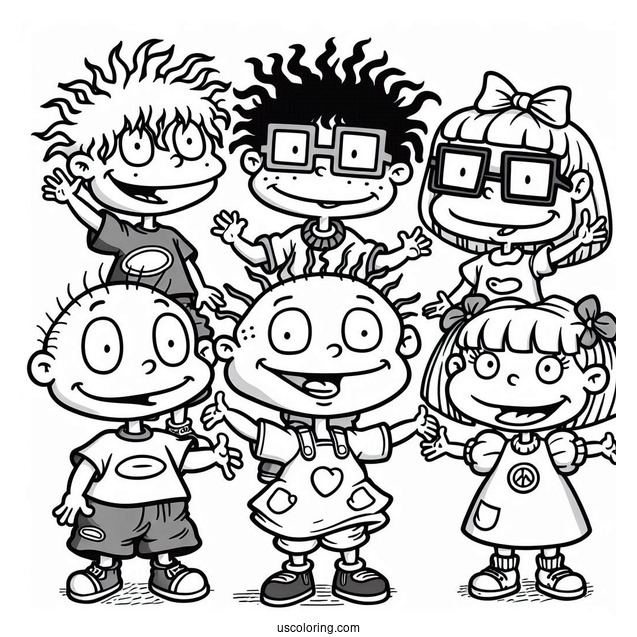 Rugrats Coloring Page Of Chuckie, Tommy, Philip, Lilian, Angelika, And Susie