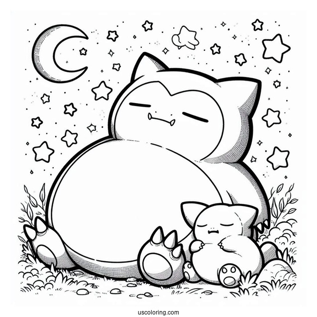 Detailed Munchlax And Snorlax Coloring Page Sleeping Under The Stars