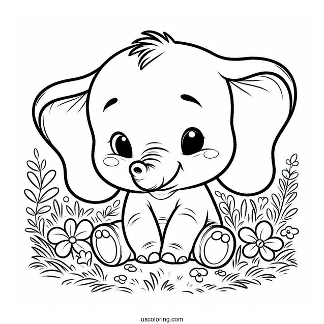 Cute Coloring Page Of Dumbo Sitting On Grass