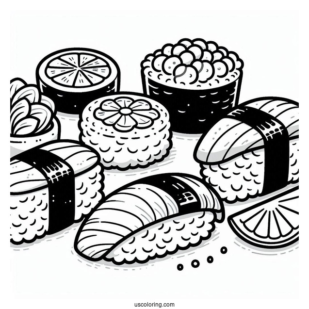 Adorable Nigiri And Temari Sushi Coloring Pages Variety