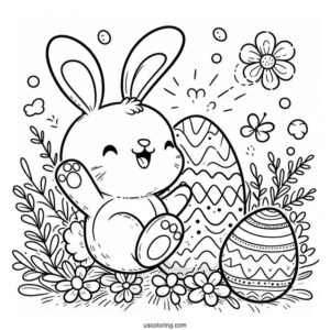 Happy Easter Bunny Popping Out Of Egg Coloring Page