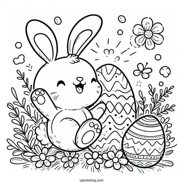 Happy Easter Bunny Popping Out Of Egg Coloring Page