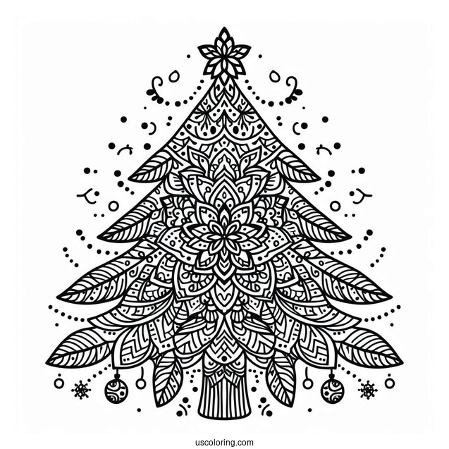 Christmas Mandala Coloring Page Of Tree For Kids