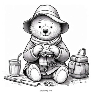 Paddington Coloring Page Eating A Sandwich With Winnie The Pooh