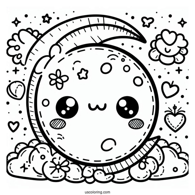 Cute Kawaii Stitched Moon To Color