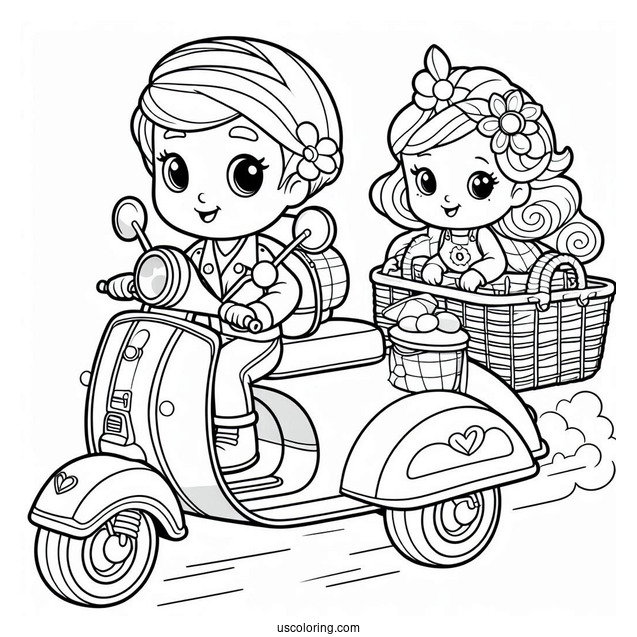 Polly Pocket Coloring Page Riding Scooter With Sidecar With Nikolas