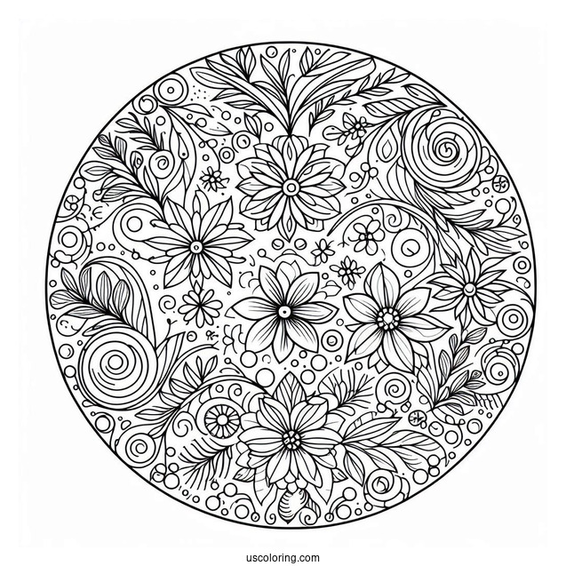 Circles And Flowers Pattern Coloring Page