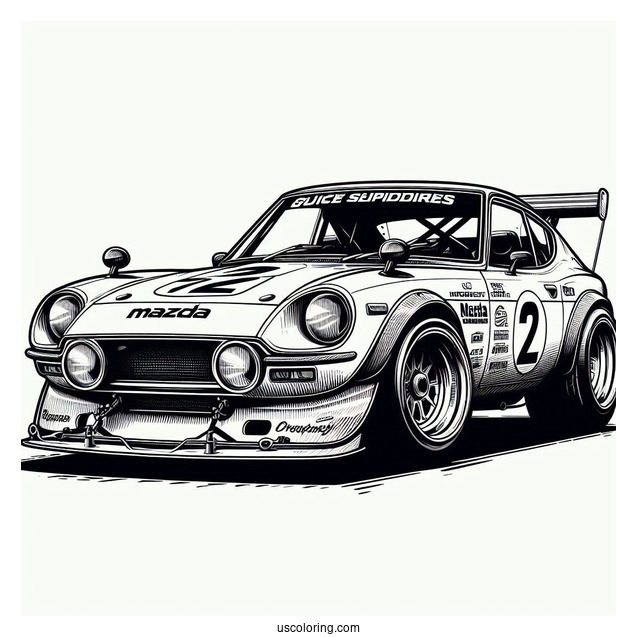Old School Mazda Race Car Coloring Page