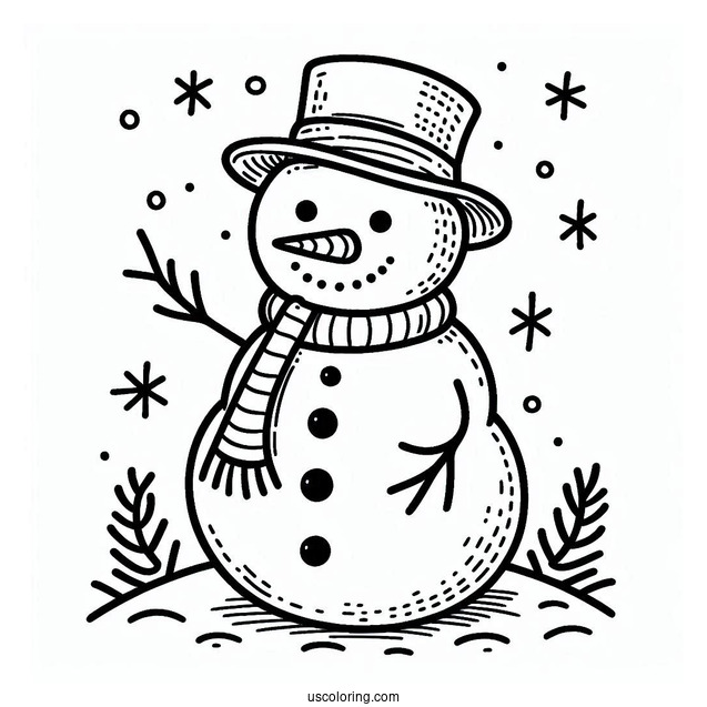 Easy Outline Of a Snowman With Carrot Nose And Stick Hands