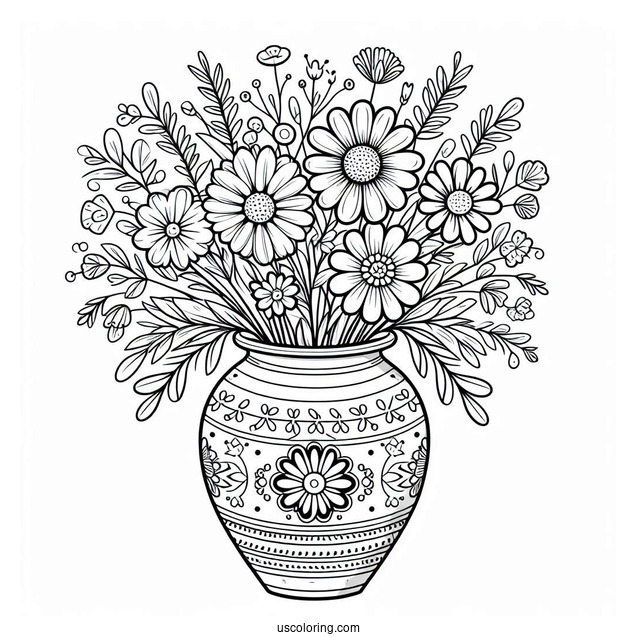 Flower Mandala Coloring Page Vase Full Of Wildflowers