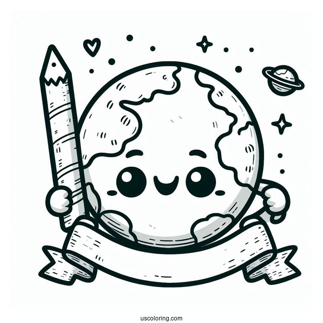 Cartoon Earth Holding Up Earth Day Banner Coloring Page