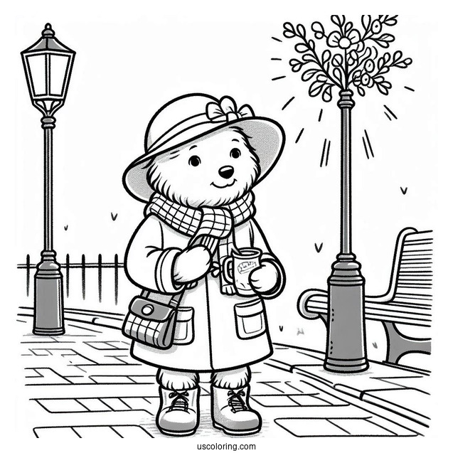 Paddington Coloring Page On The Sidewalk For Kids