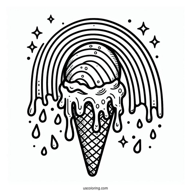 Melted Rainbow Ice Cream To Color