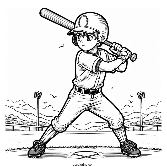 Coloring Page Of Baseball Player Ready To Bat