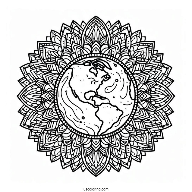 Intricate Earth Mandala Coloring Page