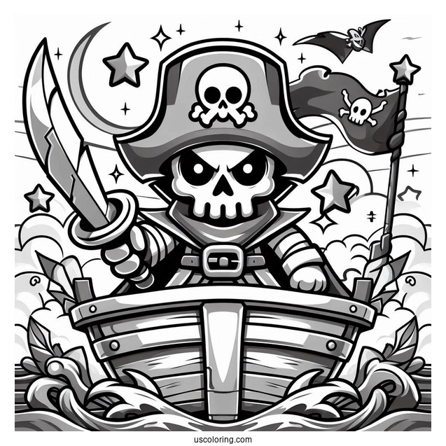 Brawl Stars Coloring Page Of Scary Cursed Pirate Holding Sword On Ship