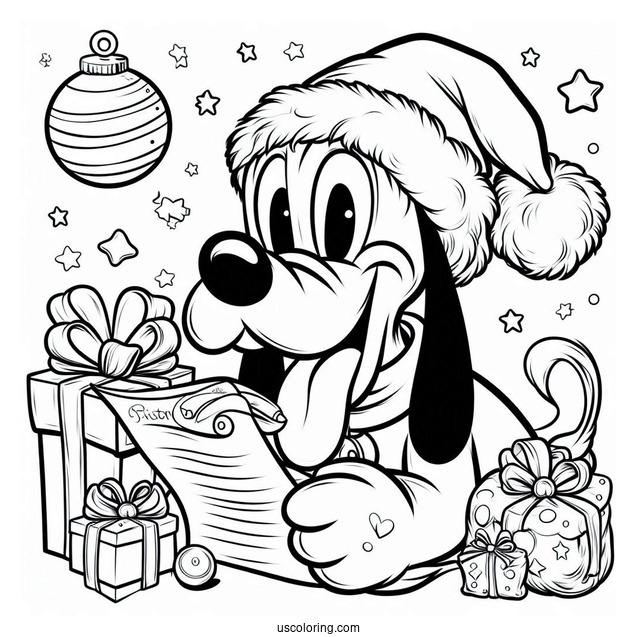 Pluto Coloring Page Biting Letter To Santa For Christmas