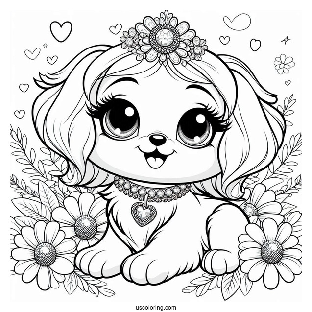 Palace Pets Coloring Page Of Cute Daisy With Diamond Collar
