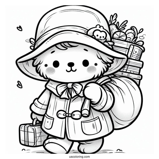 Kawaii Paddington Coloring Page Carrying A Bundle Of Things For Kids