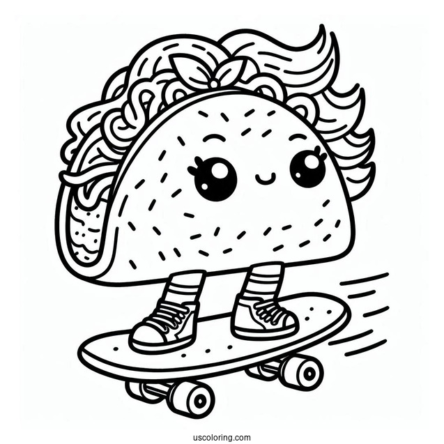Kid Taco Skateboarding Coloring Sheet For Preschoolers