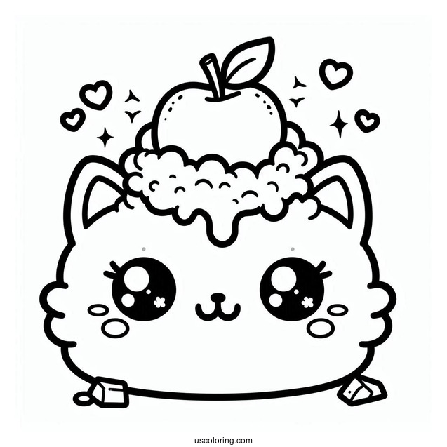 Kawaii Cat With Crushed Apple On Its Head